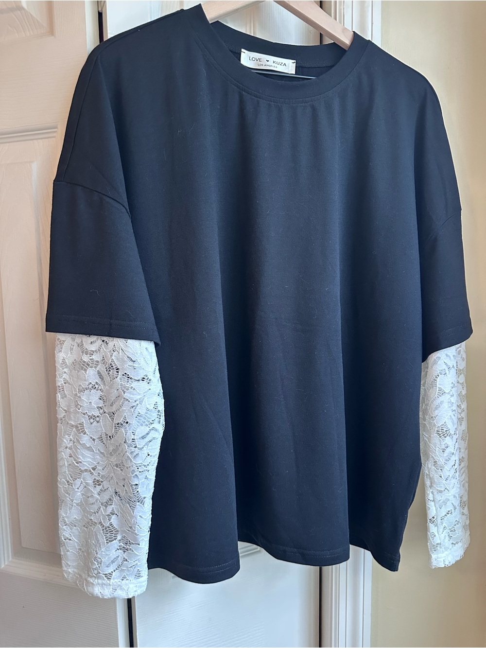 Love Kuza Black Long Sleeve Tee with White Lace Sleeves